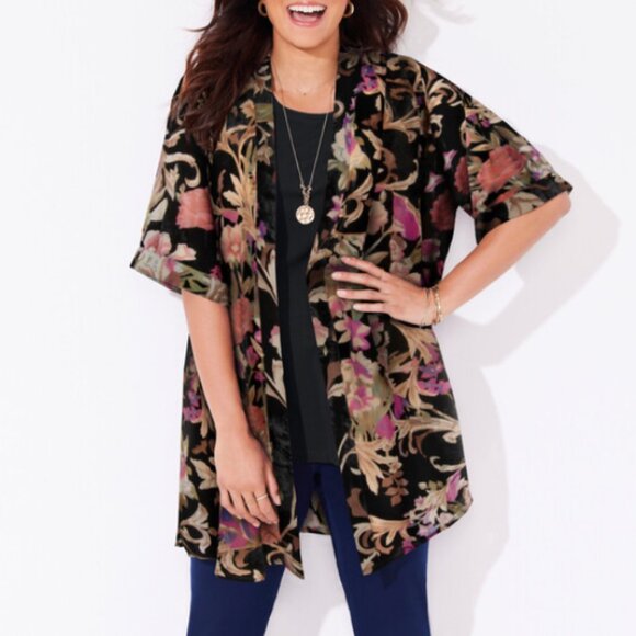 Catherines In-Vogue Velvet Burnout Kimono Festival Whimsigoth Dark Fairy-0X/1X - Picture 16 of 16